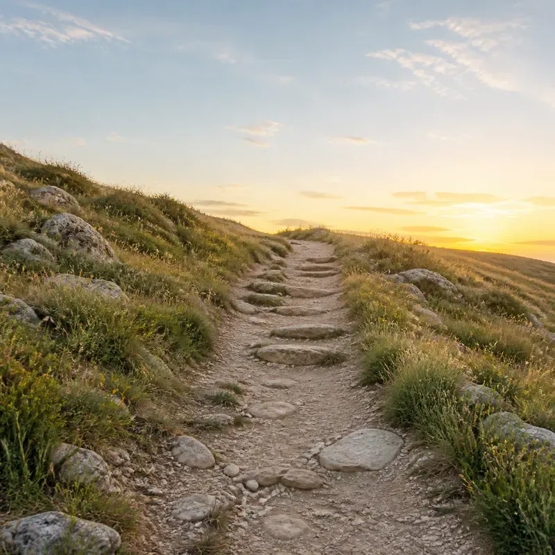 Sendero ascendente hacia el amanecer